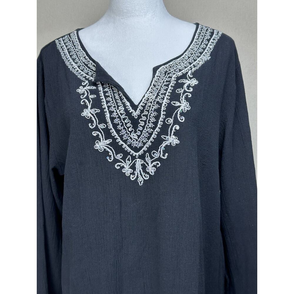 VTG Phool Top Size XL Embroidered V-Neck Women’s Tunic Blouse 100% Cotton - Picture 2 of 13